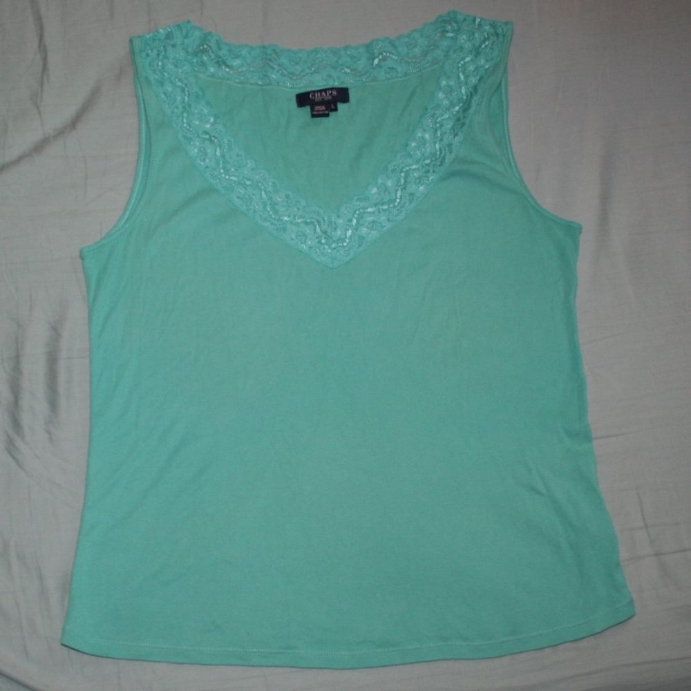 Chaps Sleeveless Teal green Large top